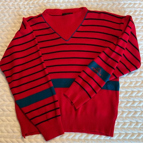 Jordache Vintage Women Red and Black Striped  sweater size Medium - Picture 1 of 8